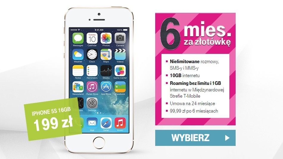 iPhone 5s 16 GB od 9 zł w T-Mobile