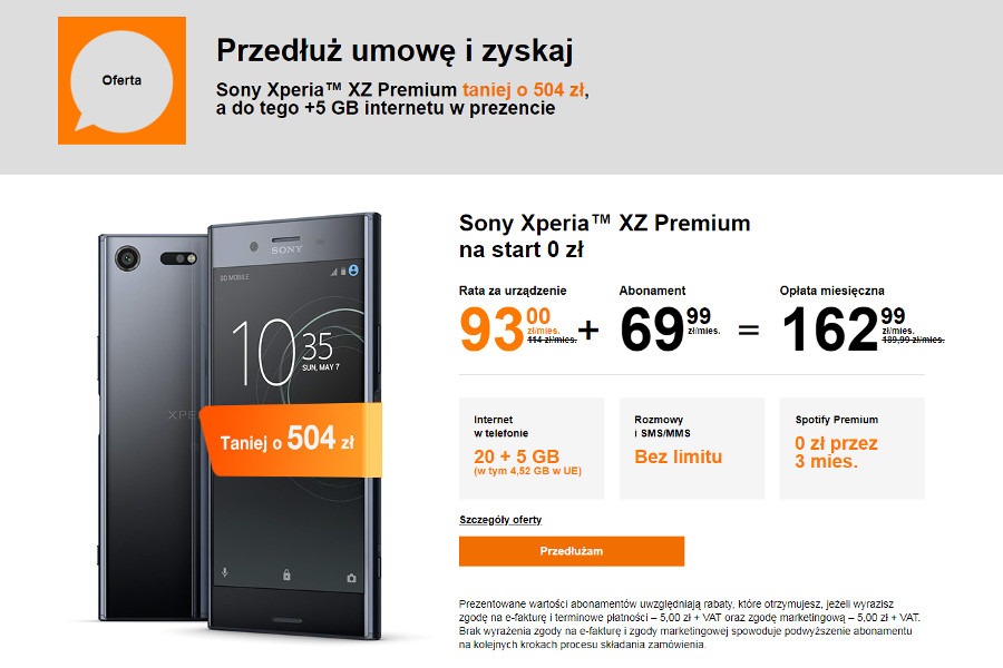 Sony Xperia XZ Premium za 0 zł