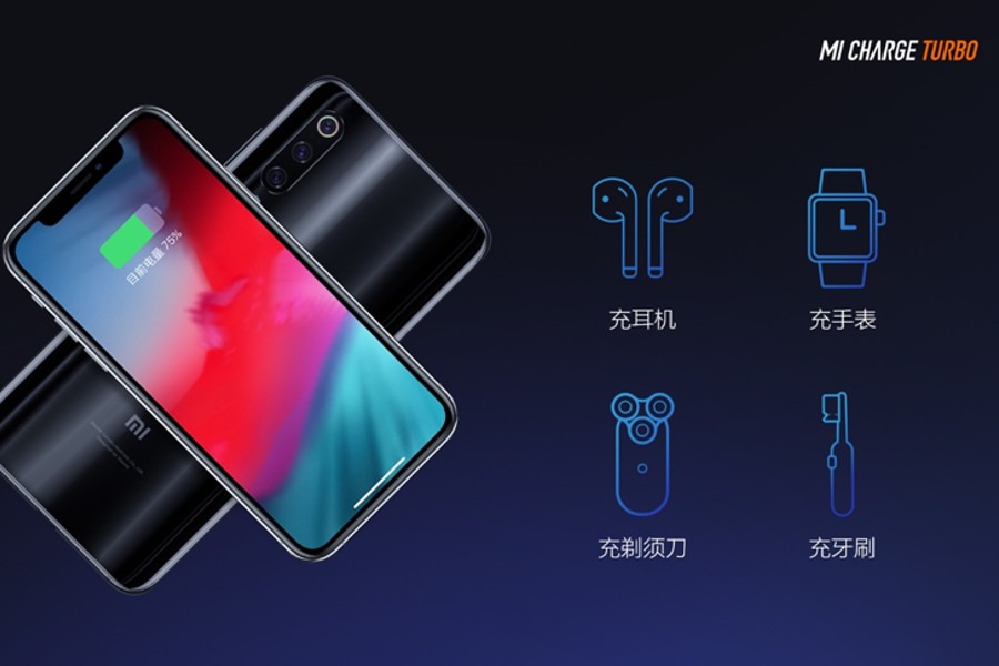 grafika przedstawiająca smartfona Xiaomi - ładowanie bezprzewodowe 30 W