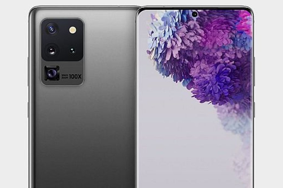 grafika przedstawiająca smartfona Galaxy S20 i jego aparaty