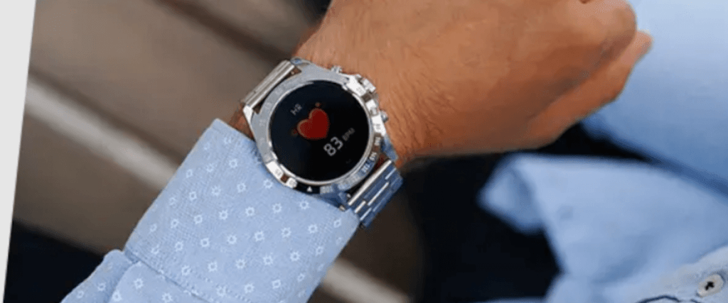 zdjęcie przedstawiające smartwatcha mierzącego ciśnienie krwi na nadgarstku