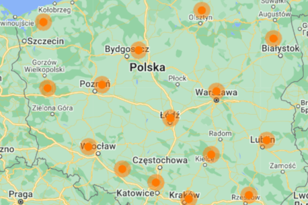 grafika przedstawiająca zasięg Internetu światłowodowego Orange Polska