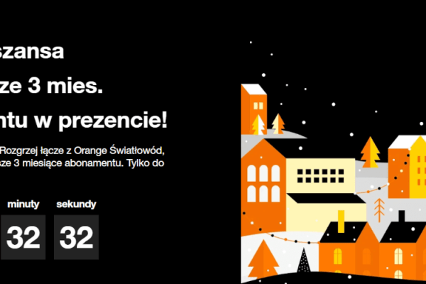 grafika firmy Orange przedstawiająca wyprzedaż noworoczną i rabat na Orange Światłowód