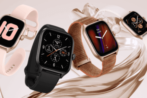 grafika firmy Xiaomi przedstawiająca smartwatche dla kobiet w kolorze złotym, różowym i czarnym