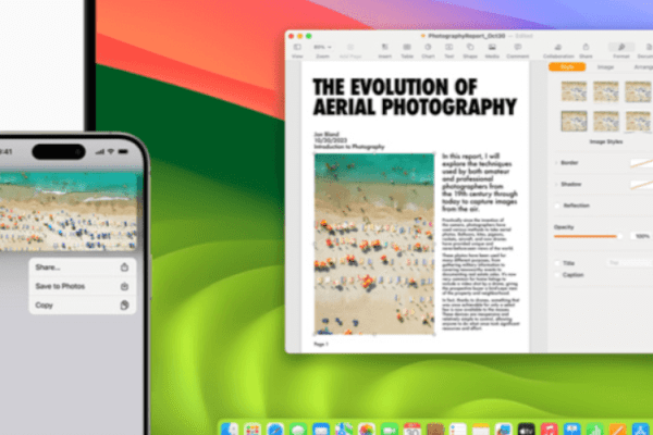 grafika firmy Apple przedstawiająca komputer Mac i iPhone'a 15