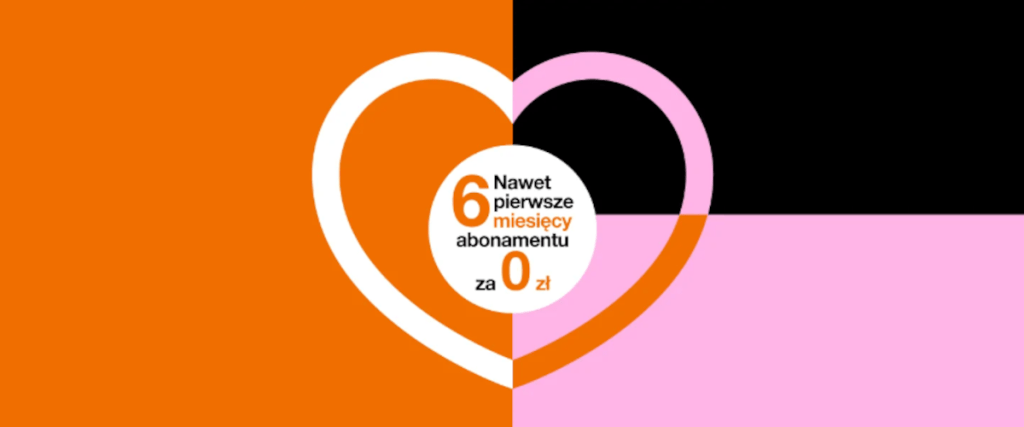grafika firmy Orange symbolizująca super promocję na Walentynki 2024