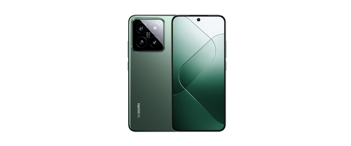Grafika przedstawiająca oficjalny model Xiaomi 14 w zielonym wariancie kolorystycznym