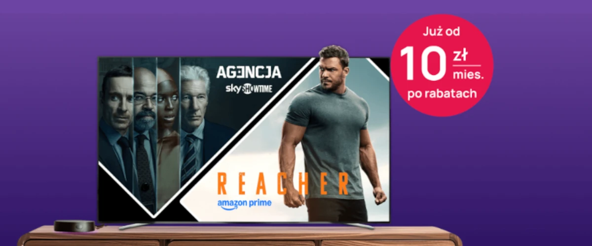 grafika firmy Play przedstawiająca usługę telewizji Play NOW