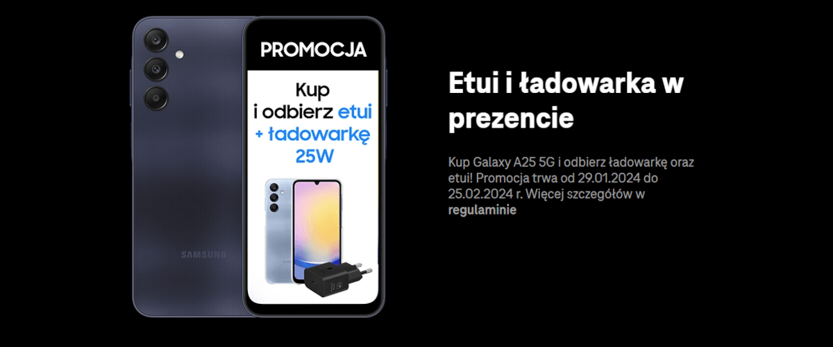 grafika firmy T-Mobile przedstawiająca promocję Samsunga Galaxy A25 5G