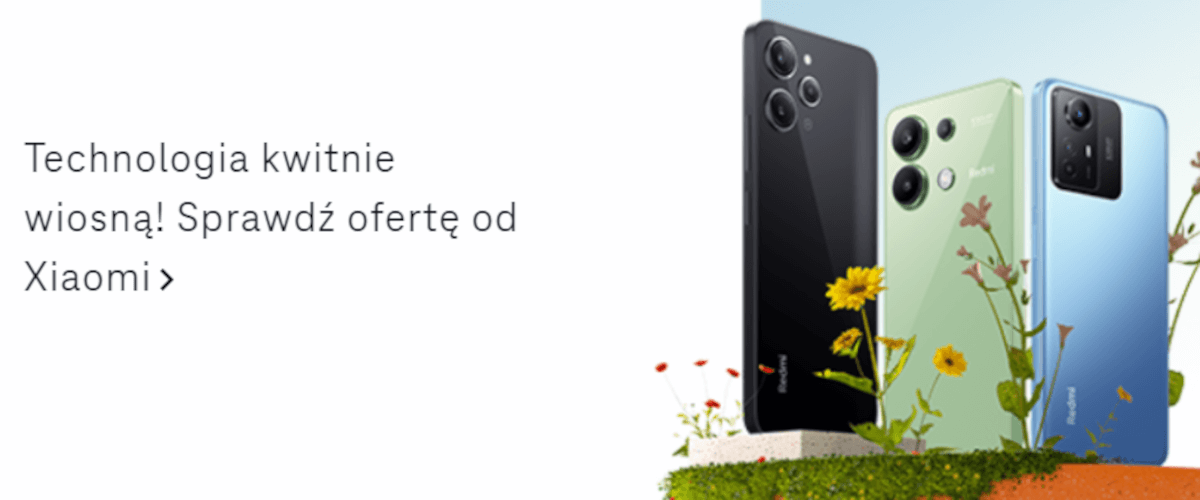 grafika firmy T-Mobile prezentująca promocję Wiosenna Oferta Xiaomi