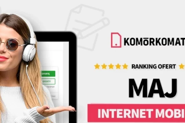 grafika przedstawiająca kobietę reklamującą najlepsze oferty Internetu mobilnego