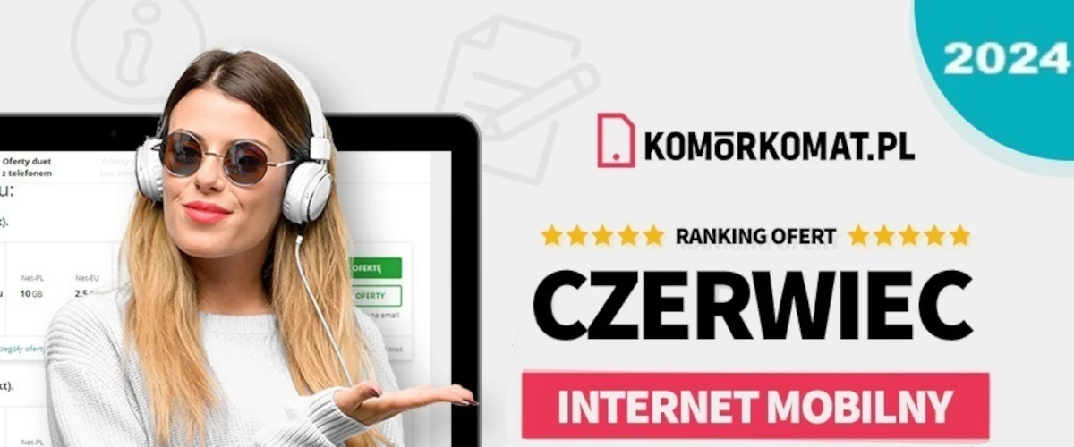 grafika przedstawiająca kobietę reklamującą najlepsze oferty Internetu mobilnego