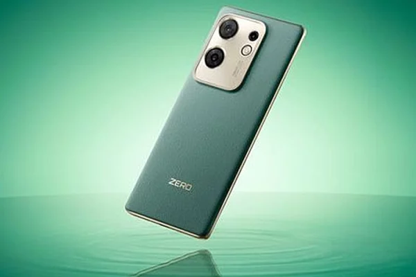 Grafika przedstawiająca telefon Infiniź Zero 30 5G w zielonej wersji kolorystycznej