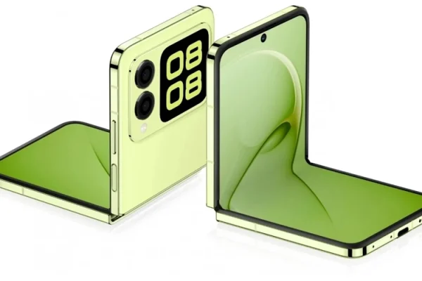 Grafika przedstawiająca składanego smartfona Huawei Nova Flip w ciekawej wersji kolorystycznej
