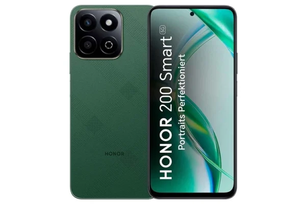 Grafika przedstawiająca model smartfona Honor 200 Smartf w kolorze zielonym