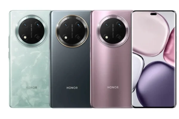 Grafika przedstawiająca smartfona Honor X9c w różnych wariantach kolorystycznych