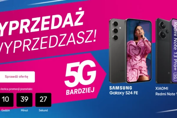 grafika firmy T-Mobile przedstawiająca noworoczną wyprzedaż 2025 online