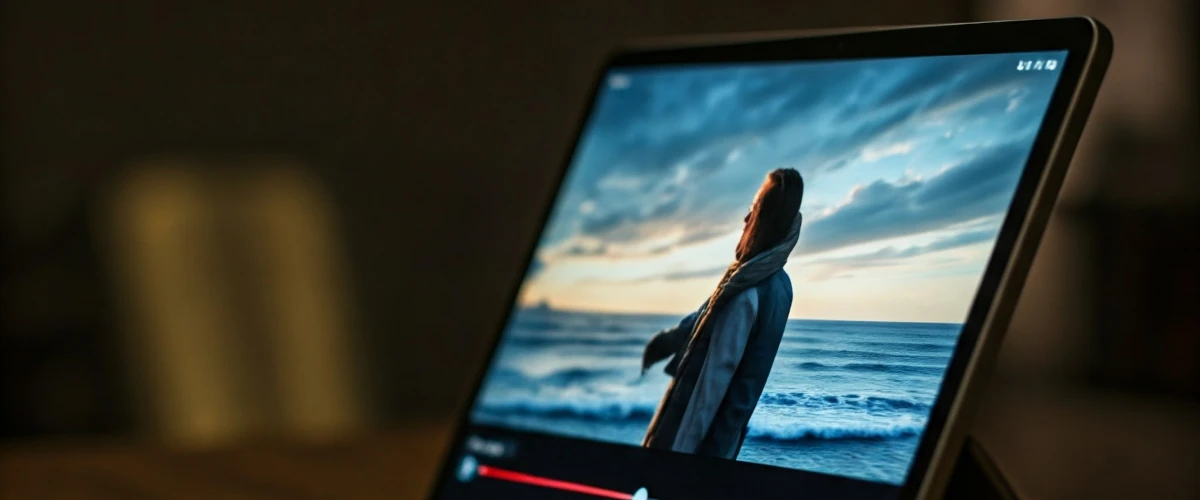 zdjęcie przedstawiające tablet z włączonym filmem