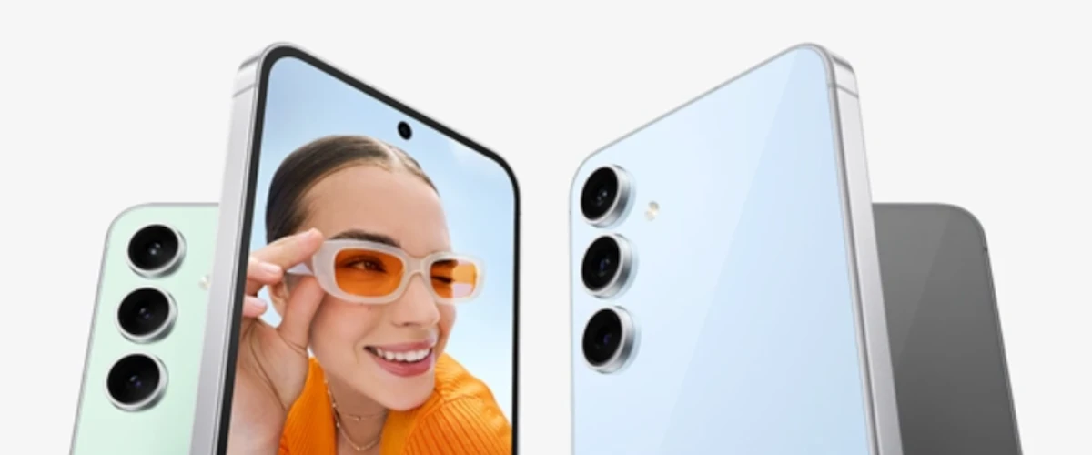 grafika przedstawiająca smartfona Samsung Galaxy S24 FE w różnych wersjach kolorystycznych