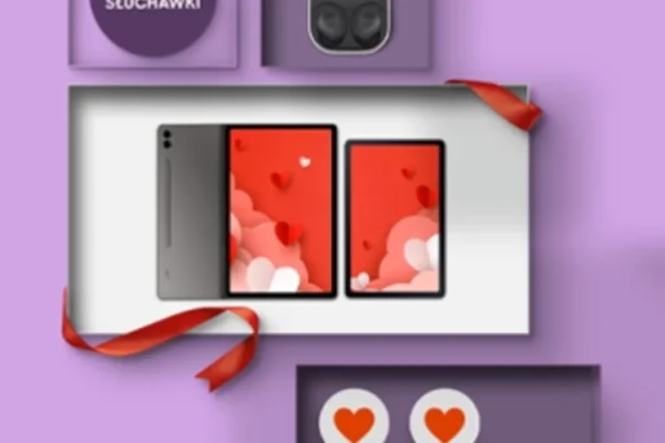grafika przedstawiająca promocję na walentynki 2025 Samsung Galaxy Tab S9 FE + Galaxy Buds FE gratis