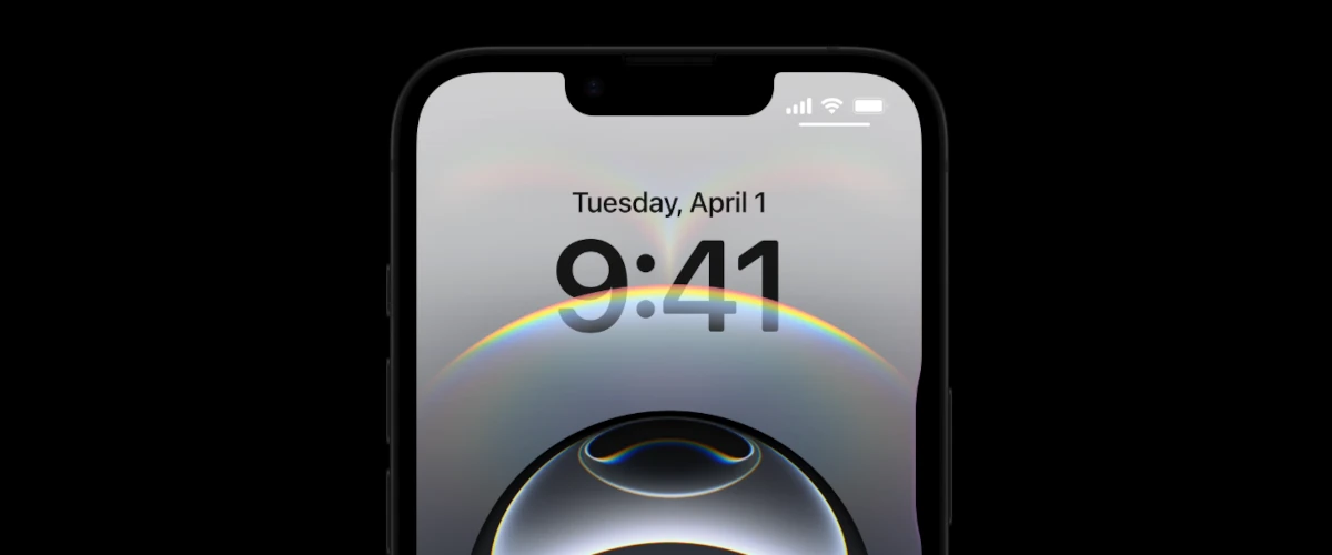 grafika przedstawiająca iPhone'a 16e z włączonym ekranem na czarnym tle