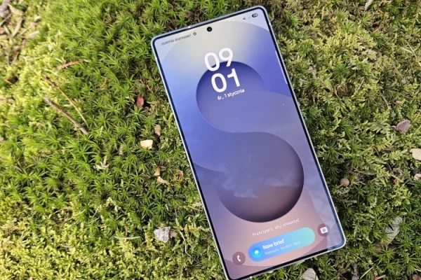zdjęcie przedstawiające smartfona Samsung Galaxy S25 Ultra leżącego na mchu