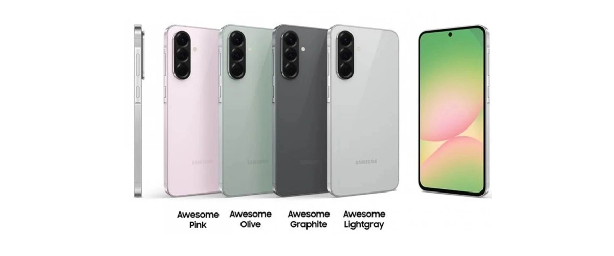 Grafika przedstawiająca różne warianty smartfona Samsung Galaxy A56