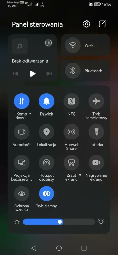 screen z menu podręcznego Androida (Huawei P30 z EMUI)