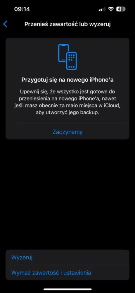screen z resetowania iPhone'a