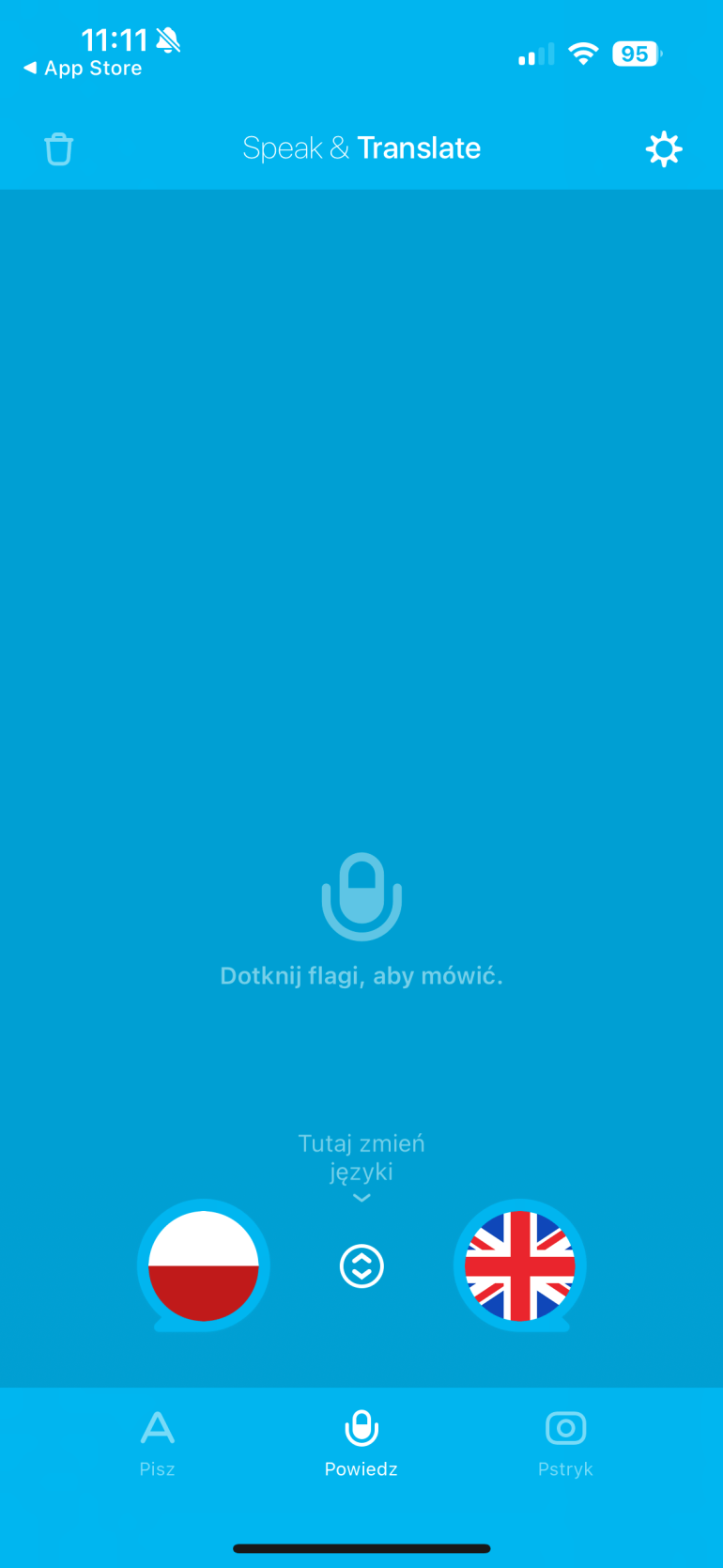 screen z aplikacji mobilnej translator głosowy na telefon