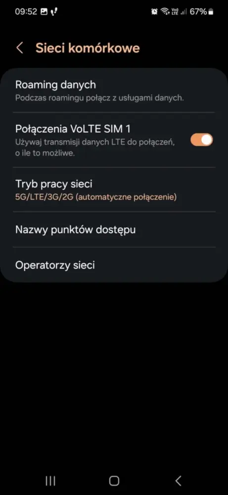screen z ustawień telefonu pokazujący jak włączyć 5G na telefonie
