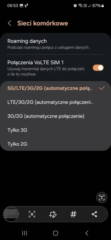 screen z ustawień telefonu pokazujący jak włączyć 5G na telefonie