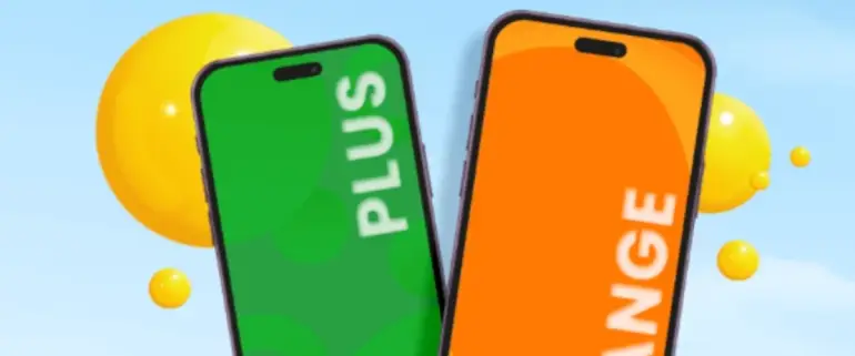 grafika firmy lajt mobile symbolizująca zasięgi Plusa i Orange do wyboru w abonamencie lajt mobile