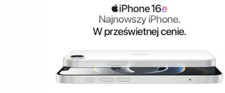 grafika przedstawiająca model iPhone 16e w przedsprzedaży