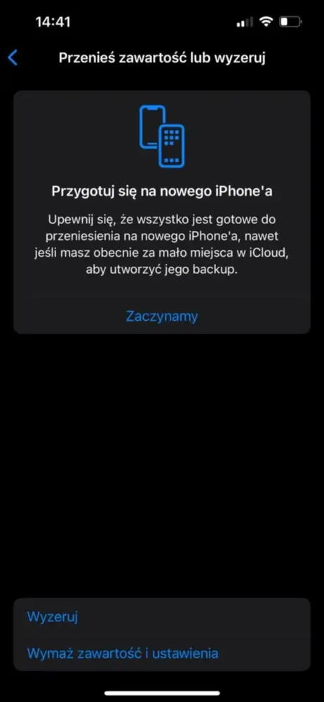screen z ekranu resetowania iPhone'a 13