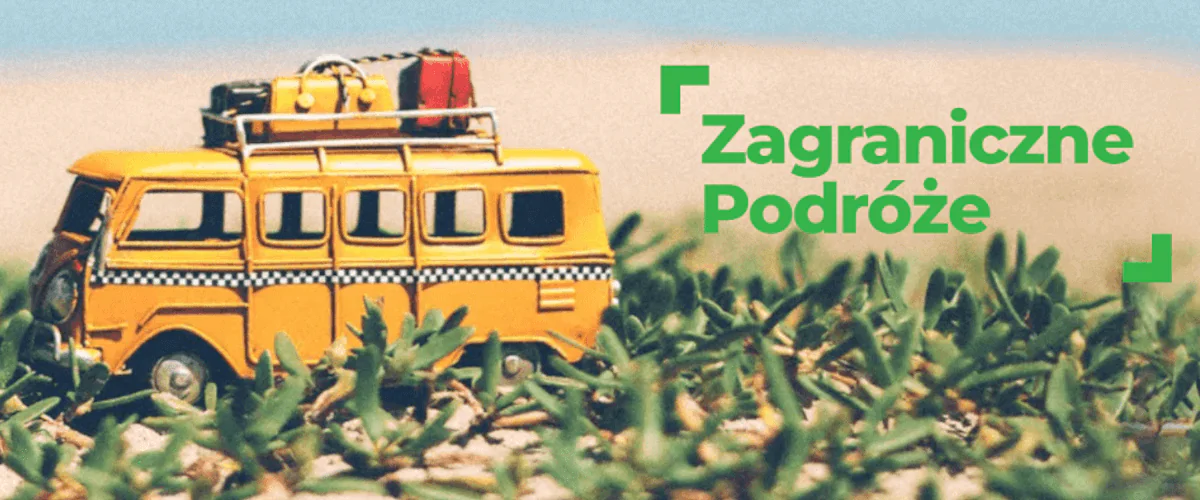 grafika firmy Plus przedstawiająca model furgonetki z bagażami przygotowanej do zagranicznej podróży