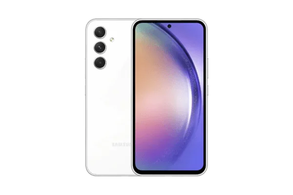 Grafika przedstawiająca model smartfona Samsung Galaxy A55 w kolorze białym