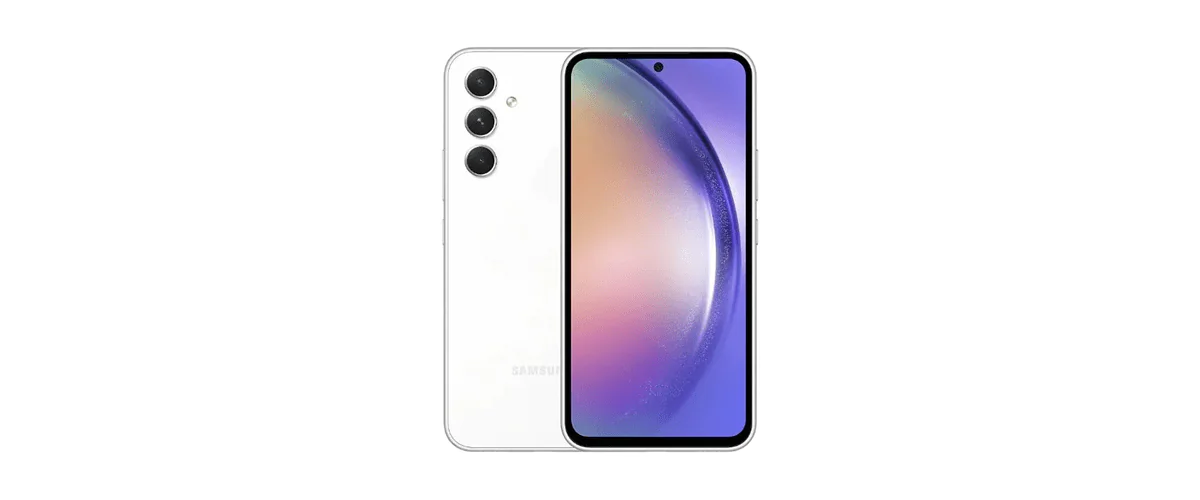 Grafika przedstawiająca model smartfona Samsung Galaxy A55 w kolorze białym