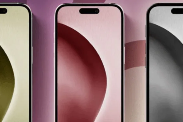 grafika przedstawiająca telefony iPhone 16 w różnych kolorach