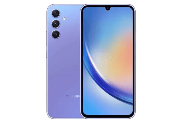 Grafika przedstawiająca smartfona Samsung Galaxy A35 5G w fioletowej wersji kolorystycznej