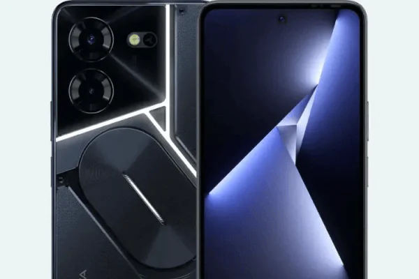 Grafika przedstawiająca prawdopodobny wygląd smartfona Tecno Pova 6 Pro