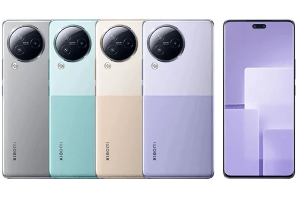 Grafika przedstawiająca prawdopodobny wygląd Xiaomi Civi 4 w kilku wariantach kolorystycznych