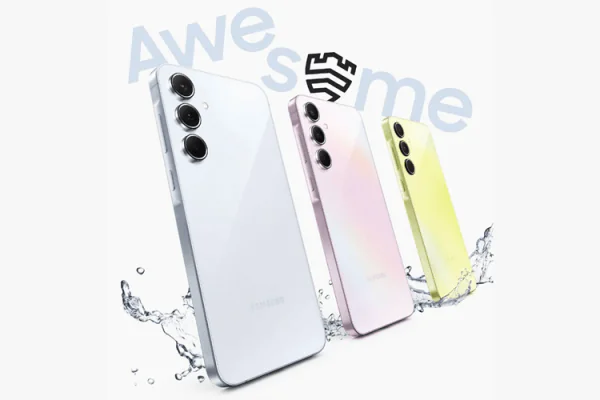 Grafika przedstawiająca prawdopodobny wygląd smartfona Samsung Galaxy A55