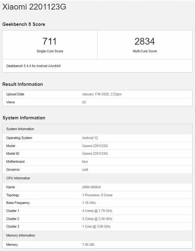 Xiaomi 12 8 GB RAM