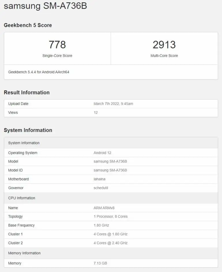 Galaxy A73 procesor