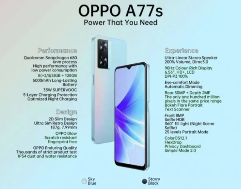 OPPO A77s dane techniczne