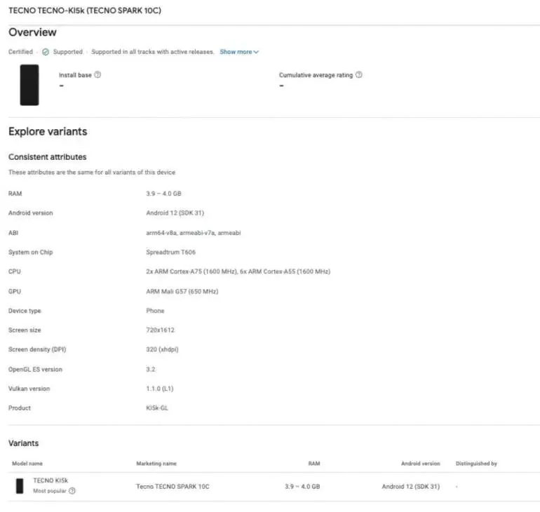 Tecno Spark 10C Konsola Google